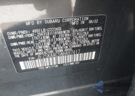 2022 Subaru Forester из США, поврежденный, VIN JF2SKAAC5NH487417